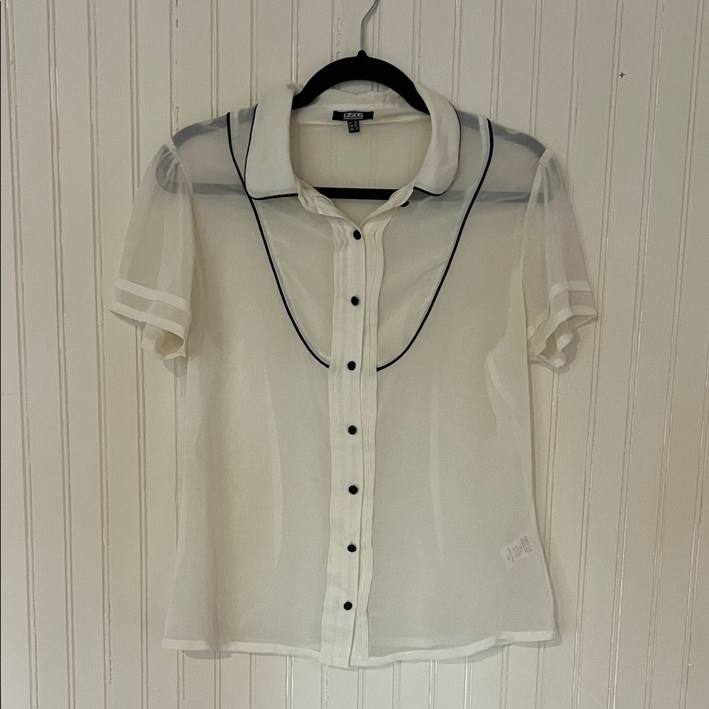 ASOS Sheer White Blouse with Black Trim